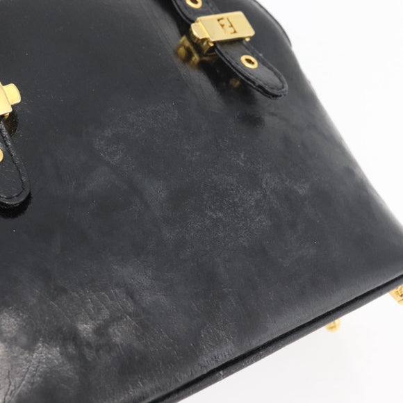 FENDI Hand Bag Patent leather 2way Black Gold Auth ti3390