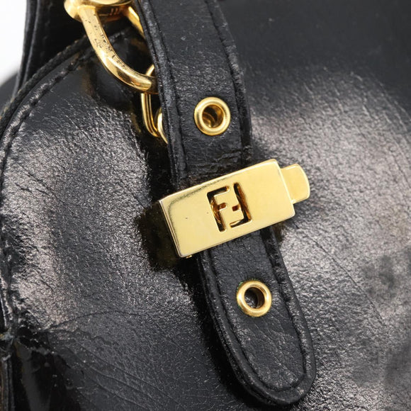 FENDI Hand Bag Patent leather 2way Black Gold Auth ti3390
