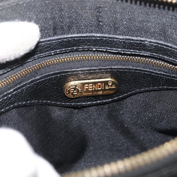 FENDI Hand Bag Patent leather 2way Black Gold Auth ti3390