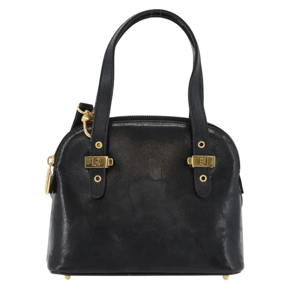 FENDI Hand Bag Patent leather 2way Black Gold Auth ti3390