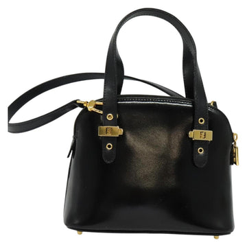 FENDI Hand Bag Enamel 2way Black Gold Auth ti3390 - 0