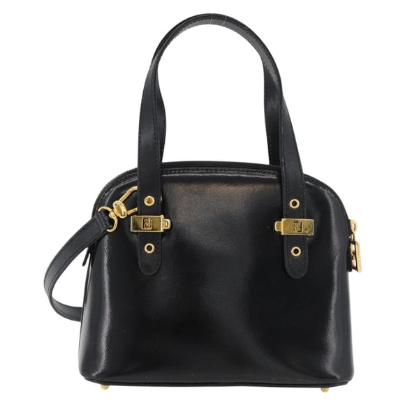 FENDI Hand Bag Patent leather 2way Black Gold Auth ti3390
