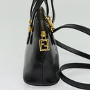 FENDI Hand Bag Enamel 2way Black Gold Auth ti3390-3