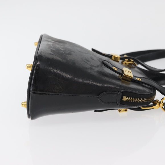 FENDI Hand Bag Patent leather 2way Black Gold Auth ti3390