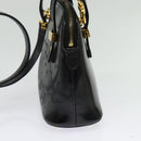 FENDI Hand Bag Enamel 2way Black Gold Auth ti3390-4
