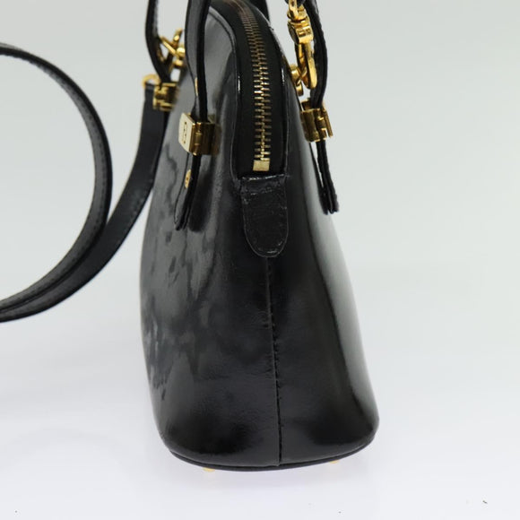 FENDI Hand Bag Enamel 2way Black Gold Auth ti3390