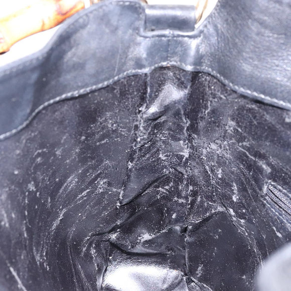 GUCCI Bamboo Hand Bag Leather 2way Black Gold 001 1705 1638 Auth ti3391