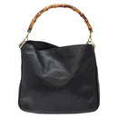 GUCCI Bamboo Hand Bag Leather 2way Black Gold 001 1705 1638 Auth ti3391-2