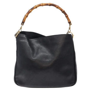 GUCCI Bamboo Hand Bag Leather 2way Black Gold 001 1705 1638 Auth ti3391 - 0