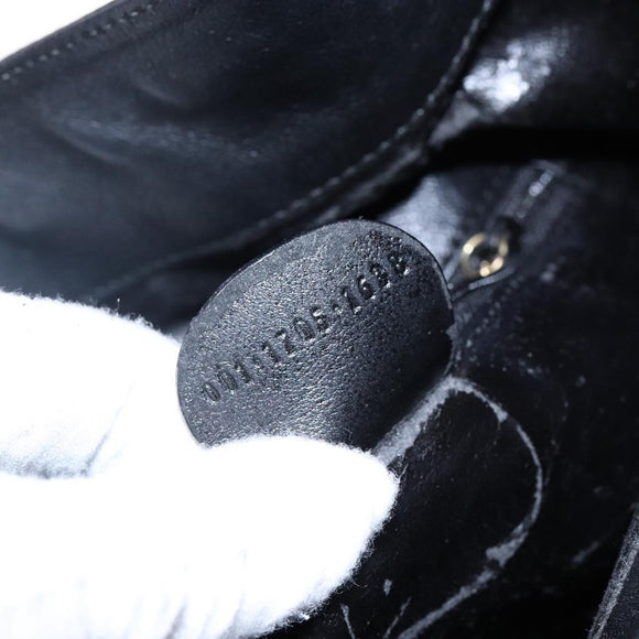 GUCCI Bamboo Hand Bag Leather 2way Black Gold 001 1705 1638 Auth ti3391