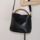 GUCCI Bamboo Hand Bag Leather 2way Black Gold 001 1705 1638 Auth ti3391-22