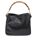 GUCCI Bamboo Hand Bag Leather 2way Black Gold 001 1705 1638 Auth ti3391-3