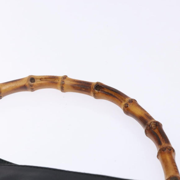 GUCCI Bamboo Hand Bag Leather 2way Black Gold 001 1705 1638 Auth ti3391