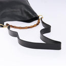 GUCCI Bamboo Hand Bag Leather 2way Black Gold 001 1705 1638 Auth ti3391-9