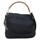 GUCCI Bamboo Hand Bag Nylon 2way Black Silver 001 1705 1577 Auth ti3394-1