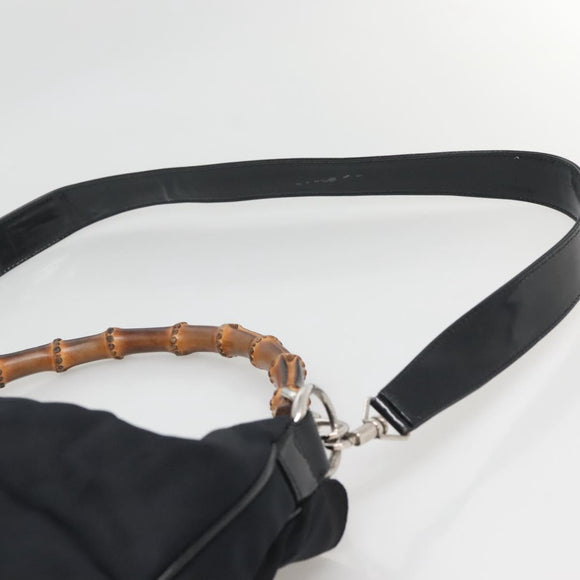 GUCCI Bamboo Hand Bag Nylon 2way Black Silver 001 1705 1577 Auth ti3394
