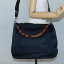GUCCI Bamboo Hand Bag Nylon 2way Black Silver 001 1705 1577 Auth ti3394-22