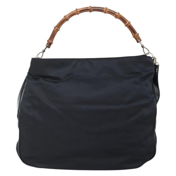 GUCCI Bamboo Hand Bag Nylon 2way Black Silver 001 1705 1577 Auth ti3394