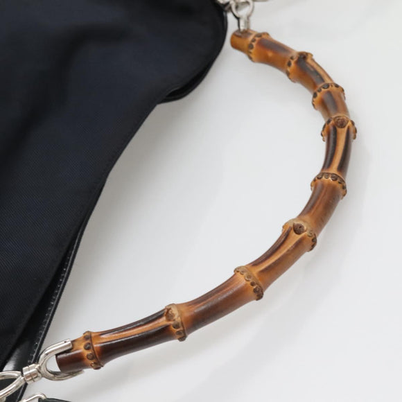 GUCCI Bamboo Hand Bag Nylon 2way Black Silver 001 1705 1577 Auth ti3394