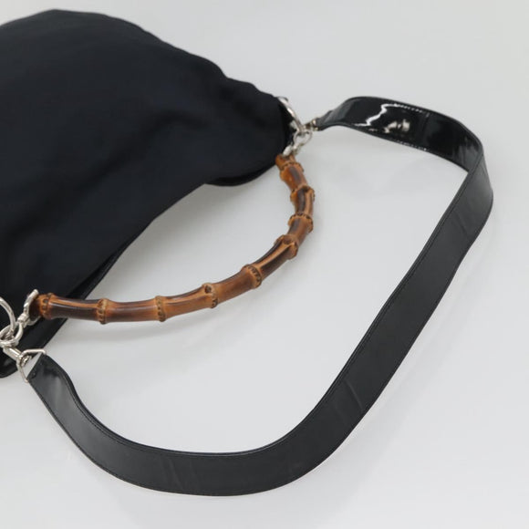 GUCCI Bamboo Hand Bag Nylon 2way Black Silver 001 1705 1577 Auth ti3394