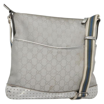 GUCCI GG Canvas Shoulder Bag Silver 145857 Auth ti3396