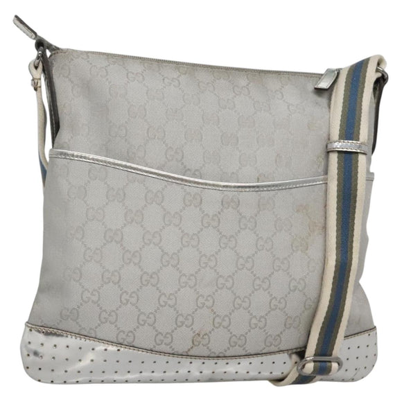 GUCCI GG Canvas Shoulder Bag Silver 145857 Auth ti3396