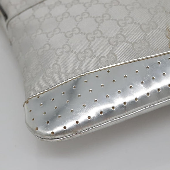GUCCI GG Canvas Shoulder Bag Silver 145857 Auth ti3396