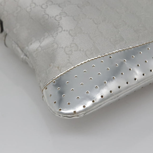GUCCI GG Canvas Shoulder Bag Silver 145857 Auth ti3396