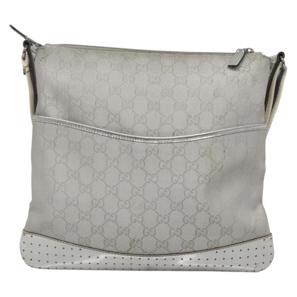 GUCCI GG Canvas Shoulder Bag Silver 145857 Auth ti3396