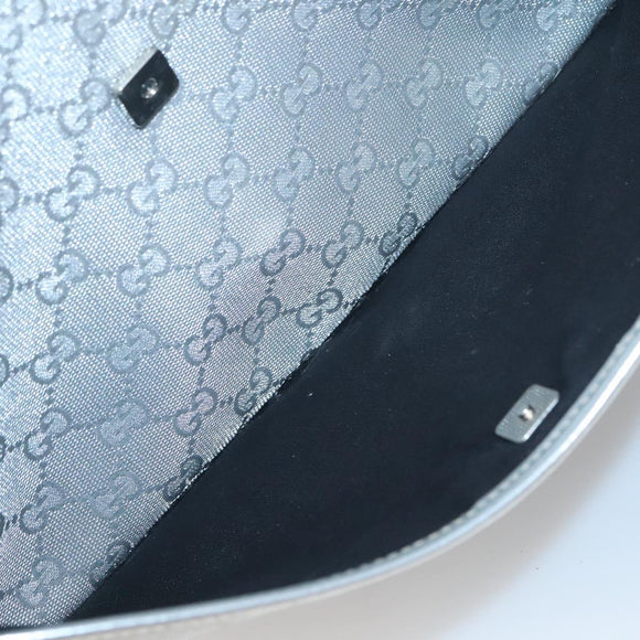 GUCCI GG Canvas Shoulder Bag Silver 145857 Auth ti3396