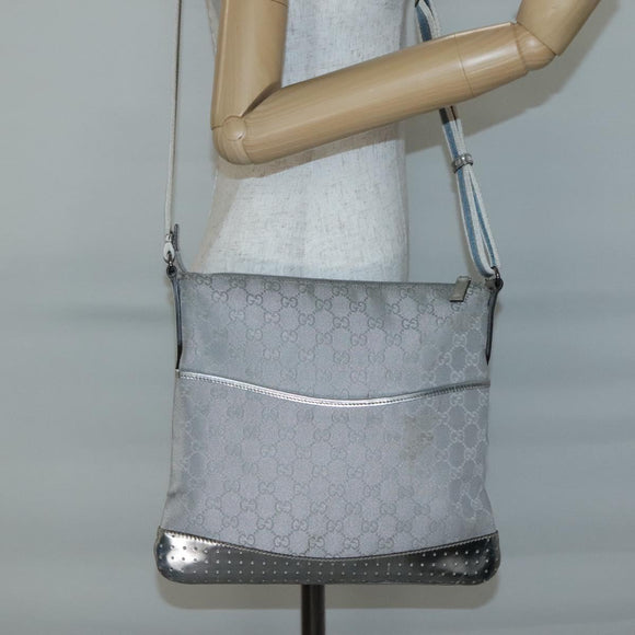 GUCCI GG Canvas Shoulder Bag Silver 145857 Auth ti3396