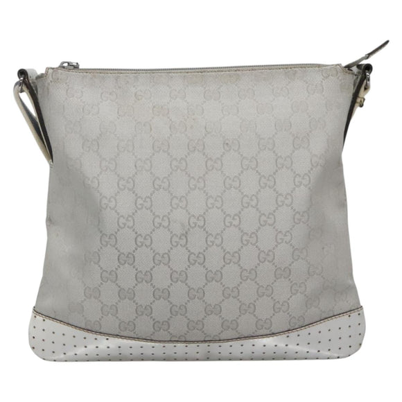 GUCCI GG Canvas Shoulder Bag Silver 145857 Auth ti3396