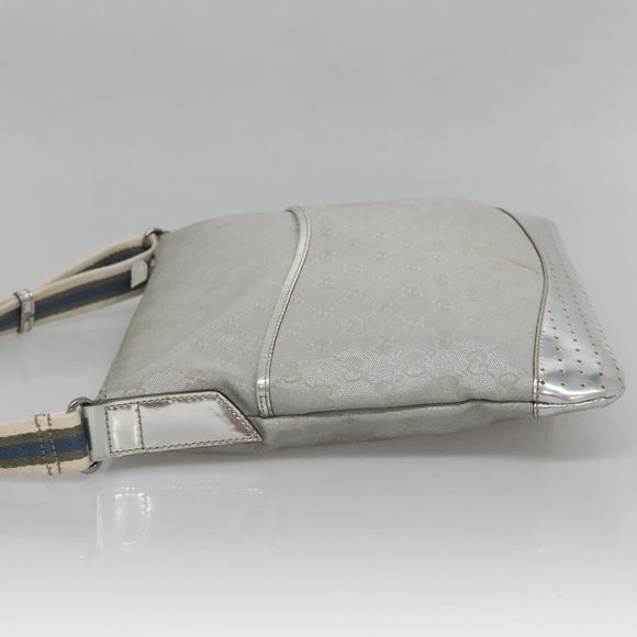 GUCCI GG Canvas Shoulder Bag Silver 145857 Auth ti3396
