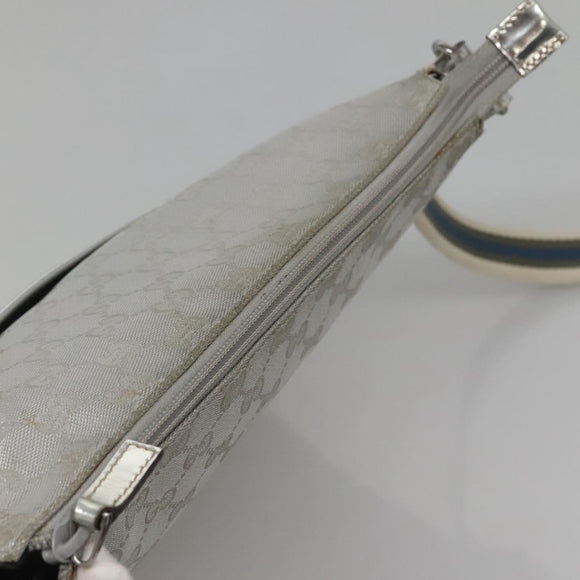 GUCCI GG Canvas Shoulder Bag Silver 145857 Auth ti3396