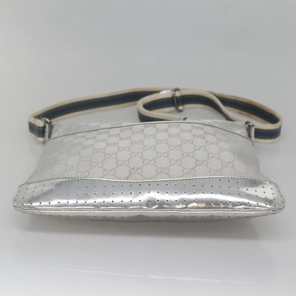 GUCCI GG Canvas Shoulder Bag Silver 145857 Auth ti3396