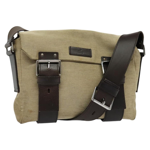 GUCCI Shoulder Bag Canvas Beige Silver 106298 Auth ti3398