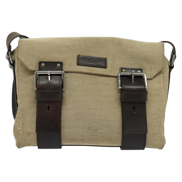 GUCCI Shoulder Bag Canvas Beige Silver 106298 Auth ti3398