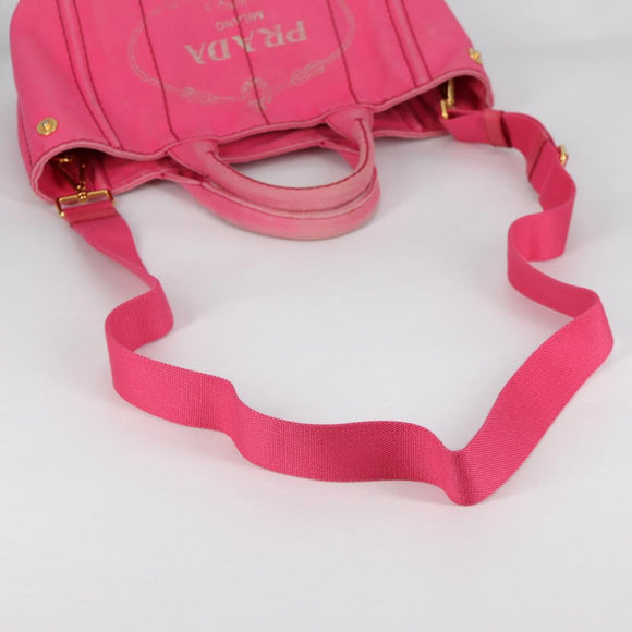 PRADA Canapa PM Hand Bag Canvas Pink Auth ti3399