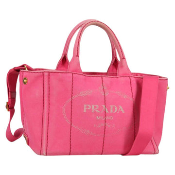 PRADA Canapa PM Hand Bag Canvas Pink Auth ti3399