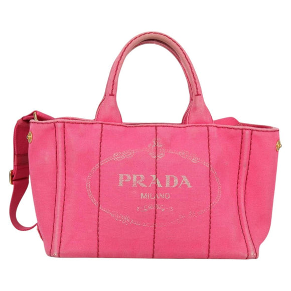 PRADA Canapa PM Hand Bag Canvas Pink Auth ti3399