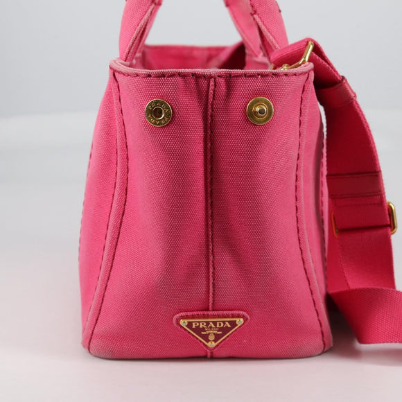 PRADA Canapa PM Hand Bag Canvas Pink Auth ti3399