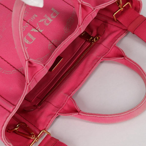 PRADA Canapa PM Hand Bag Canvas Pink Auth ti3399