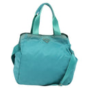PRADA Tote Bag Nylon 2way Turquoise Blue Silver Auth ti3401-1