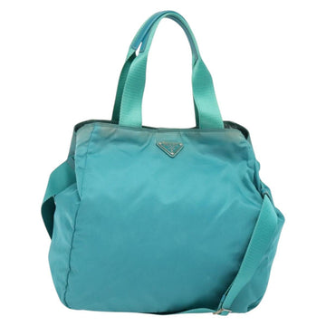 PRADA Tote Bag Nylon 2way Turquoise Blue Silver Auth ti3401