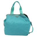 PRADA Tote Bag Nylon 2way Turquoise Blue Silver Auth ti3401-13