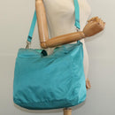 PRADA Tote Bag Nylon 2way Turquoise Blue Silver Auth ti3401-23