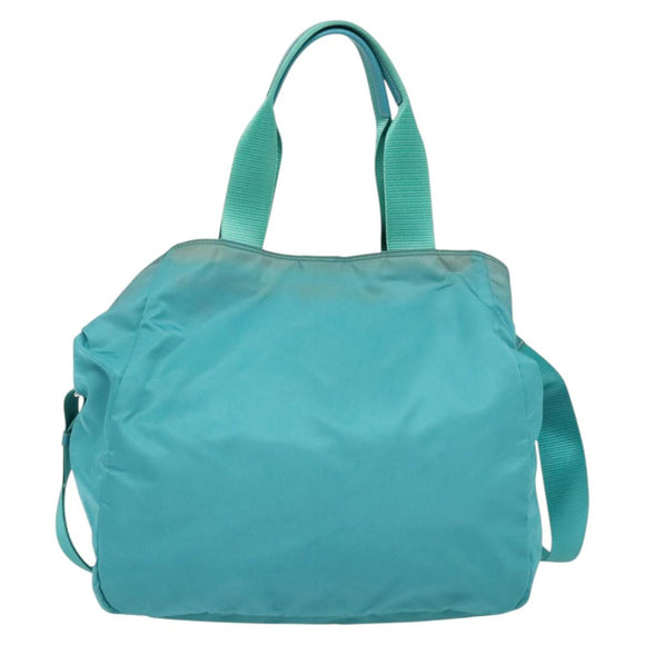 PRADA Tote Bag Nylon 2way Turquoise Blue Silver Auth ti3401