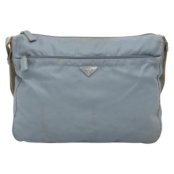 PRADA Shoulder Bag Nylon Light Blue Silver Auth ti3402