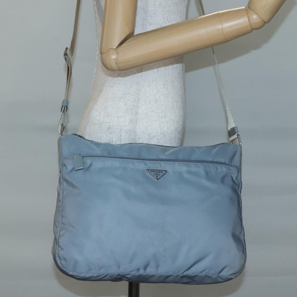 PRADA Shoulder Bag Nylon Light Blue Silver Auth ti3402