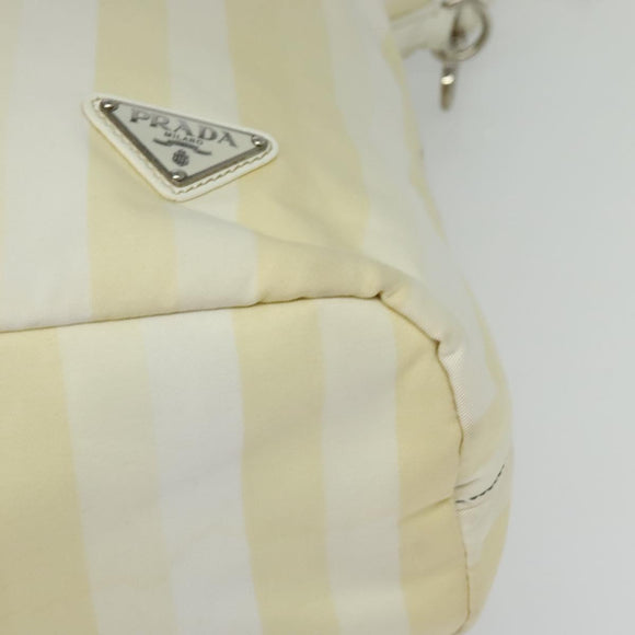 PRADA Hand Bag Nylon 2way Beige Silver Auth ti3404